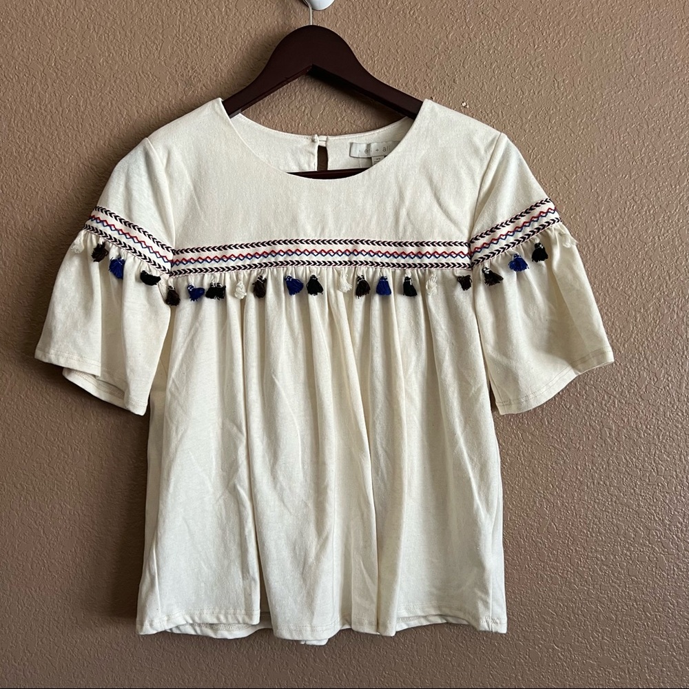 Anthropologie eri + ali Boho Tassel Top Size XS NWT